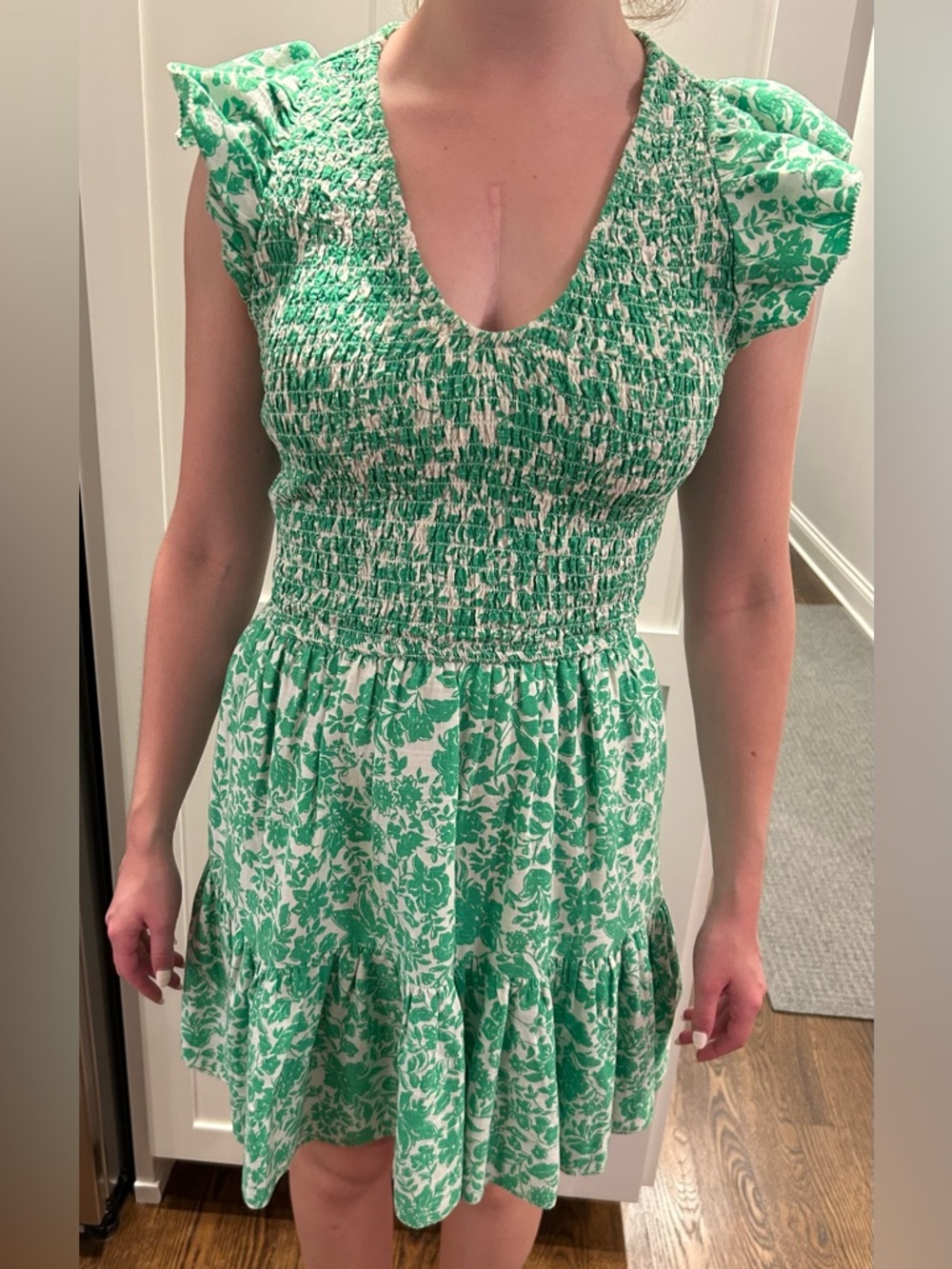 Universal Thread Green Print soft smocked top dress
